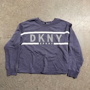 DKNY Sport Womens Logo Sweatshirt Purple Long Sleeve Cropped Pullover Size M